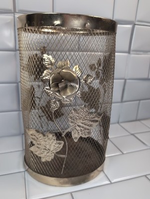 Carol Wright Gold Mesh Rose Hollywood Regency MCM Vintage 11'' Umbrella/Trash Can