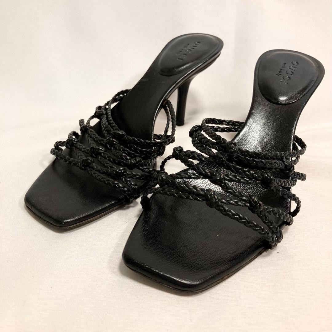 GUCCI Mules Sandals Heel Leather Black EU34.5/US4.5 116117c thumbnail 10