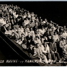 c1956 Copenhagen Denmark RPPC Harbor Canal Tour Maritime Passengers Boat Busy A9