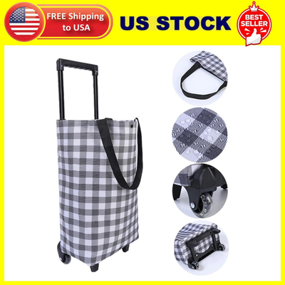 #ad Small Collapsible Shopping CartShopping Cart with WheelsFolding Portable Wate $35.62