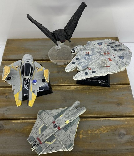 4 Hot Wheels Star Wars Starships Millennium Falcon, Jedi Interceptor, Ghost/Kylo - Picture 2 of 6