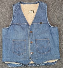 Vintage Wrangler Vest Mens Large Blue Fleece Lined 14oz Denim No Fault USA
