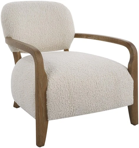 Uttermost 23772 Telluride 28"W Oak Framed Polyester Accent Chair - Oak / White - Picture 1 of 5