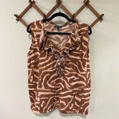 Lauren Jeans Co. Ralph Lauren Zebra Print Ruffle V-Neck Sleeveless Cotton Top