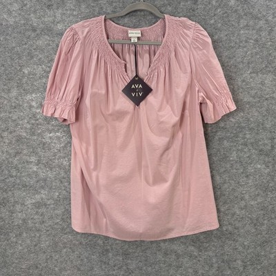Ava & Viv Women s 1X Pink Peasant Blouse NWT Lightweight Cottagecore Boho Summer