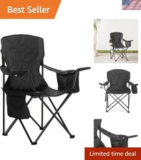 Black Portable Camping Chair with Padded Back and Carry Bag for Easy Transport