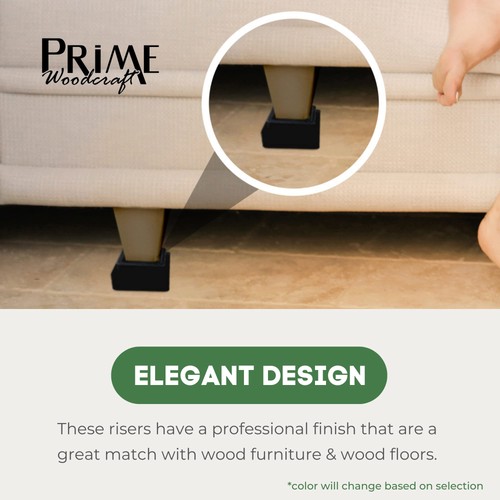 Prime Woodcraft Walnut Wood Risers - 2 Inch Height 4 Risers Black - Square Be... - Picture 5 of 9