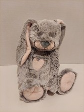 Demdaco Frosted Gray Bunny Plush 11" Embroidered Eyes Super Soft Floppy Beanie