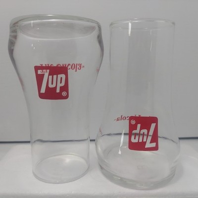 7UP The Uncola Upside Down Drinking Glasses 16oz - Lot of 2, Vintage, 1970's 