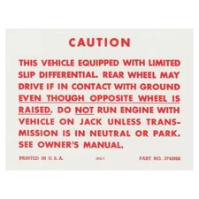 1959-1971 Corvette Positraction Limited Slip Caution Decal
