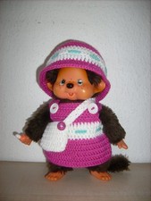 Monchichi Kleidung -20cm- Kleid+Hut+Slip+Tasche - pink-weiß-türkis - NEU