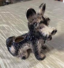 Vintage 7.5  Scottish Terrier Planter Black Gray Glazed Puppy Dog Made in Japan