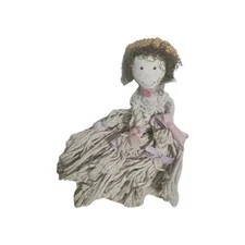  Handmade Mop Head Rag Doll With Hat Curly Brown Hair Country Cottagecore 21 Ins