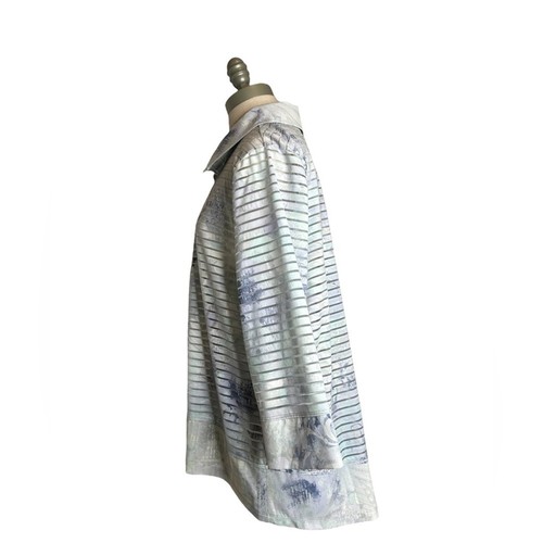Chico’s Zenergy Neema Long Sleeve Blue Stripe Floral Mesh Jacket Size XL - Picture 7 of 15
