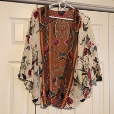 Angie Open Front Dolman Sleeve Floral Kimono Women's Size Medium Boho Festival