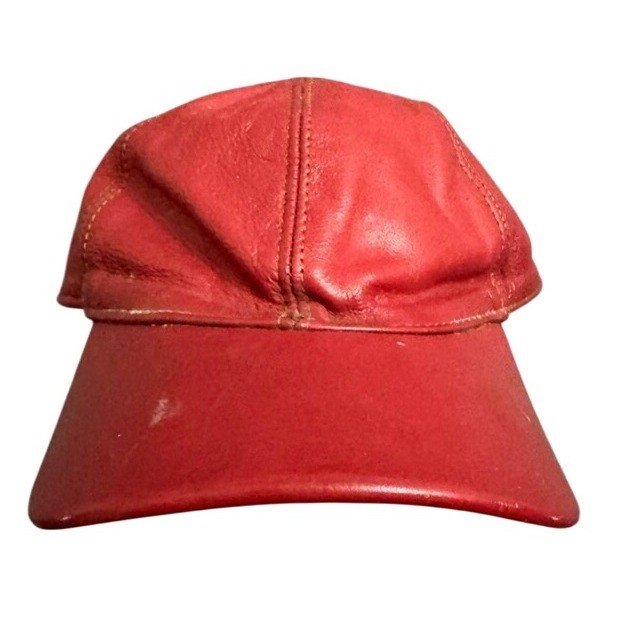 Red Leather Baseball Cap Hat Adjustable Strap Vin… - image 1