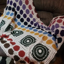 Pastel Granny Square Crochet Afghan Throw Blanket About  66” x 61" Handmade 