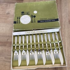 Oneida Stainless 8" Fish Eaters  Forks 12pcs rose  Vintage Retro