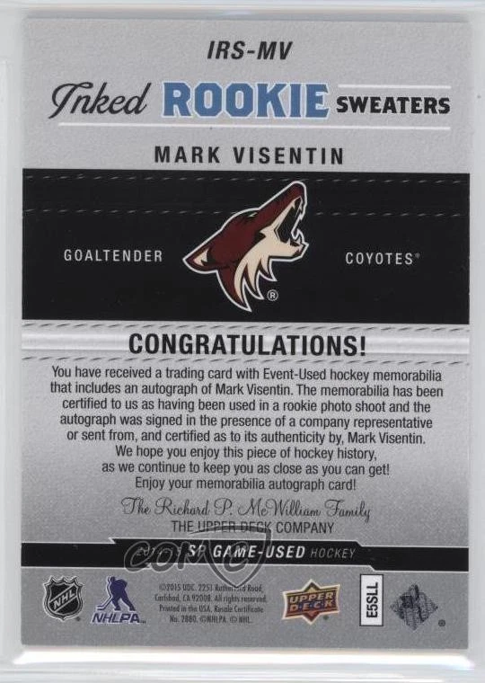 2014-15 SP Game Used Inked Rookie Sweaters /149 Mark Visentin #IRS-MV Auto RC - Image 2 of 2