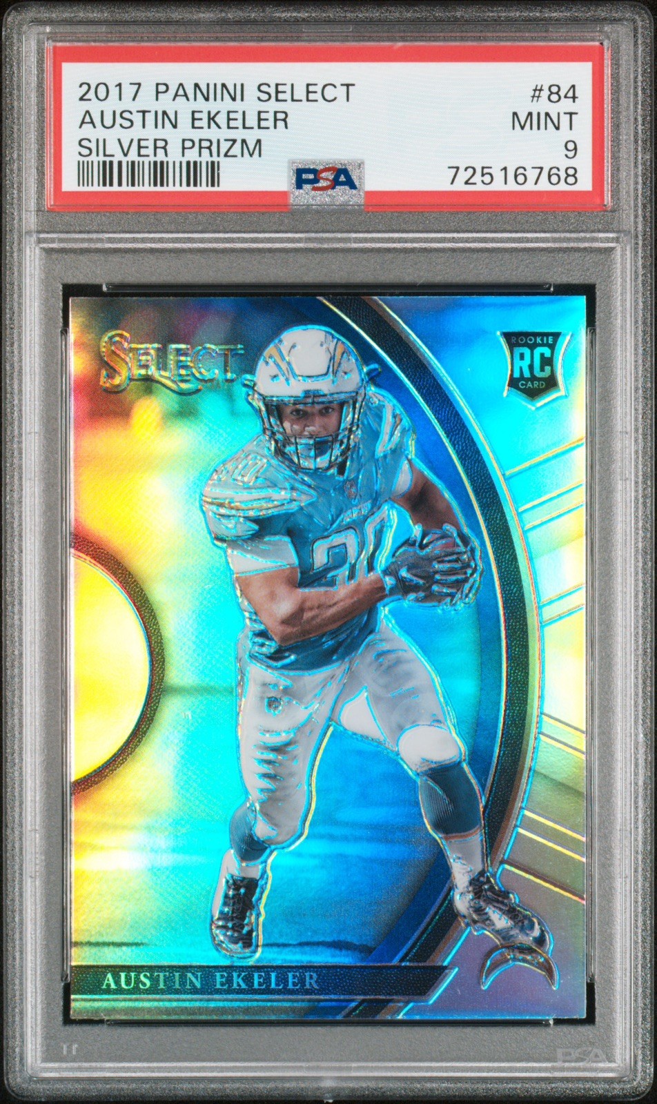 2017 Select Prizm SILVER Rookie Austin Ekeler 84. Graded PSA 9 Mint Chargers