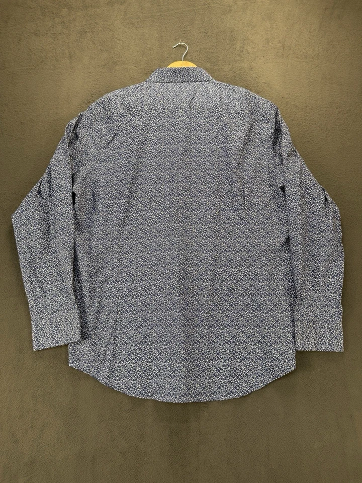 Camisa Kenneth Cole AWEARNESS 2XLT Azul Geométrica No Plancha Calce Ajustado Elastizada Foto 4 de 4