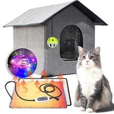 Heated Cat House for Outside-Waterproof  Windproof Outdoor Cat Shelter with ...