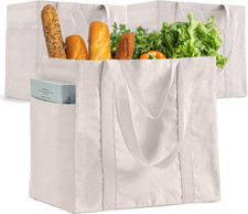 Canvas Grocery Shopping Bags, Heavy Duty Cotton Canvas Totes with Reinforced Ha