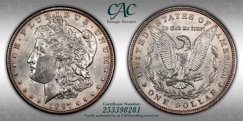 1897 Morgan Silver Dollar CAC Certified AU Details. 1 DAY, NO RESERVE AUCTION 🔥