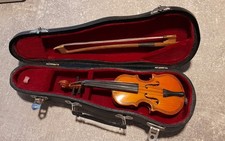 Vintage kleine Miniatur Geige Violine mit Kasten und Bogen sehr gut Deko Musiker