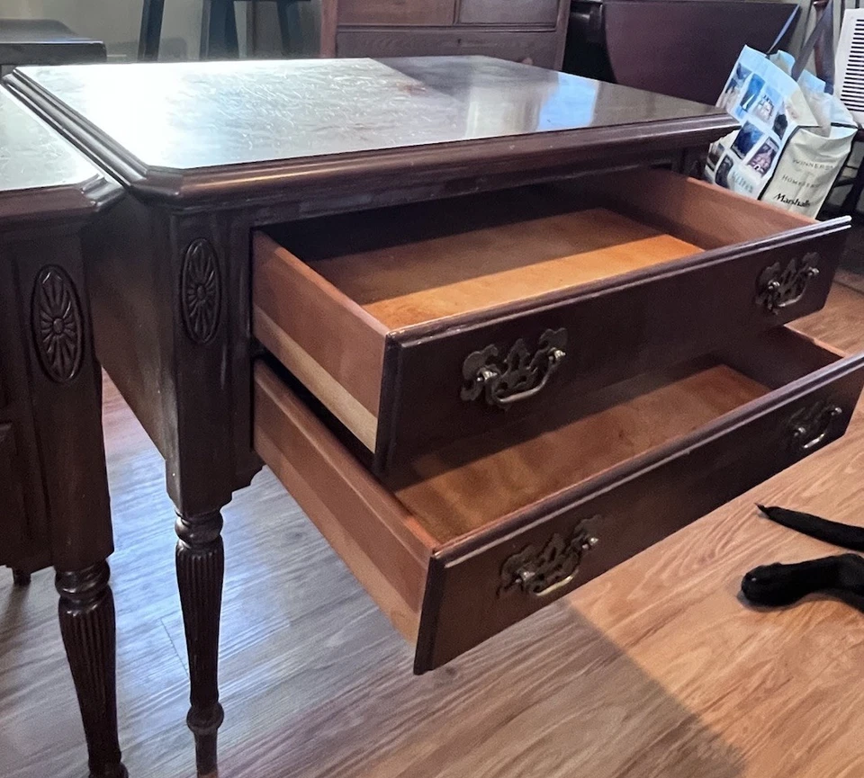 Pair Of 2 Ethan Allen Georgian Court Side Tables Cherry Two Drawer Night Stand - Image 4 of 4