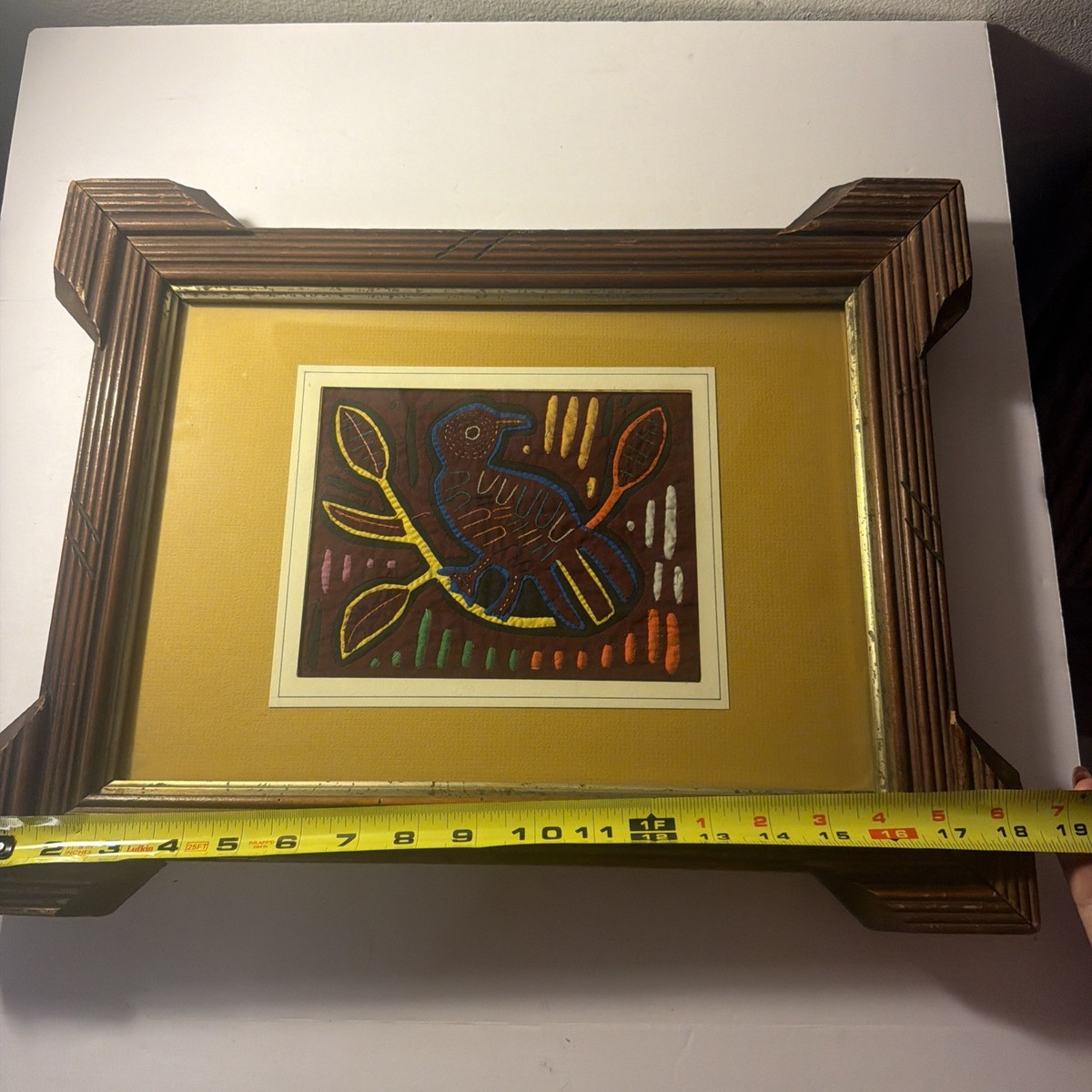 Vintage Kuna Indian Panama Mola Textile Bird Branch Matted Framed