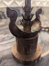 Mid-Century Modern Viking Ship Brass Flagpole 20-in Scandinavian Desk Decor