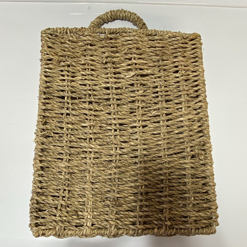 Woven Wicker Rectangular Storage Basket w/ Handles Brown 14 x 14 x 5 in