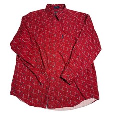 VTG 90s Chaps Ralph Lauren Mens Red Arrow Print Button Down Shirt L Long Sleeve