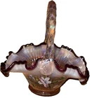 Fenton Morning Glory Hummingbird Iridescent Ribbon Candy Basket Read