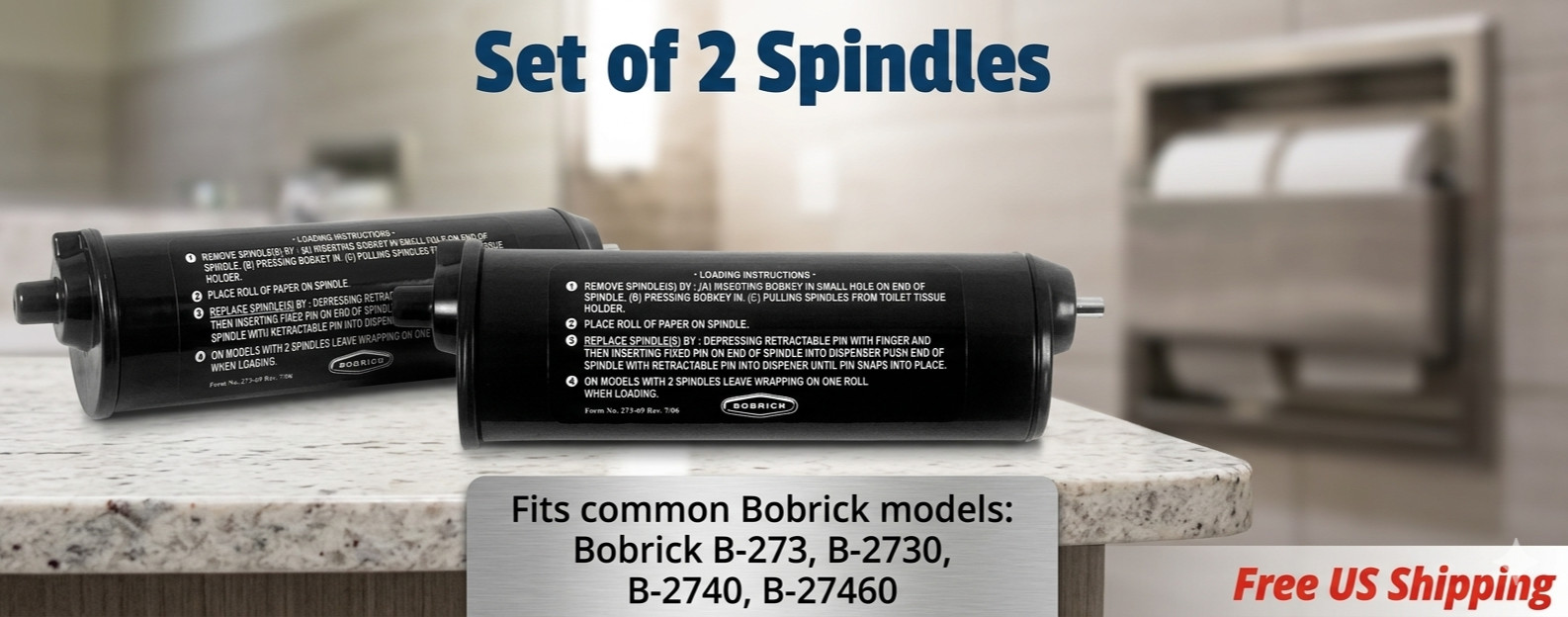 Bobrick 273-103 Toilet Paper Dispenser Replacement Spindle Black 2-Pack