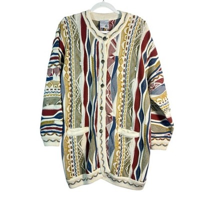 90s Purely Australian 3D Knit Wool Cardigan   Multicolor Pattern XL