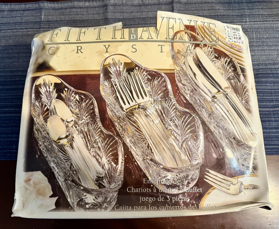 Fifth Ave. 24% Cristal Plomo Cubiertos Carrito Cristal Cubiertos Soporte 3 Piezas  Nuevo Foto 2 de 4