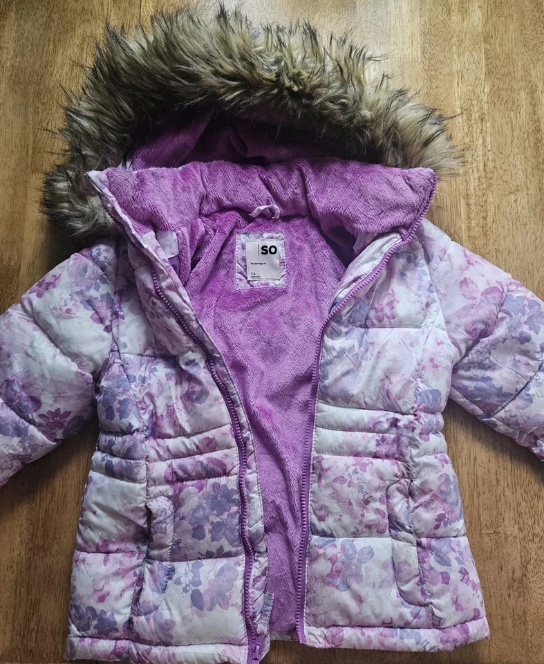 SO девочек искусственного меха отделки капюшон пуховик куртка - галстук краситель цветочный - девочка размер M (7/8) - Изображение 2 из 4