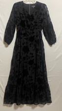 Express XS Black Floral Velvet Burnout Maxi Dress Dark Romantic Fairy L/S NWT