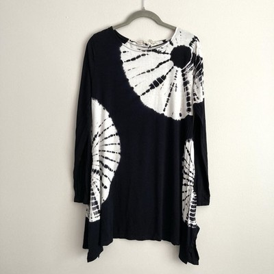Soft Surroundings Tunic Top Black White Stretch Tie Dye Long Sleeve Womens Small