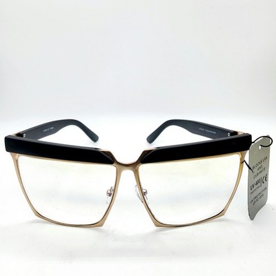 NWT Black & Gold Oversized Rectangular Frame UV 400 Two-Toned Sunglasses