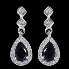 Rhodium Plated 925 Silver Lab Grown Alexandrite Dangle Drop Earrings
