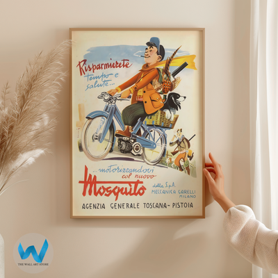 1954 Mosquito Motorcycle Poster - Italian Wall Art - 12X16/16X20