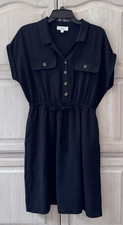 NWOT Lucky Brand Black Rolled Cuff Cap Sleeves Elastic Tie Waist Dress Size Med