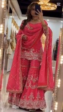 Exclusive Heavy Faux Georgette Pink Top Palazzo With Dupatta For Wedding Wear