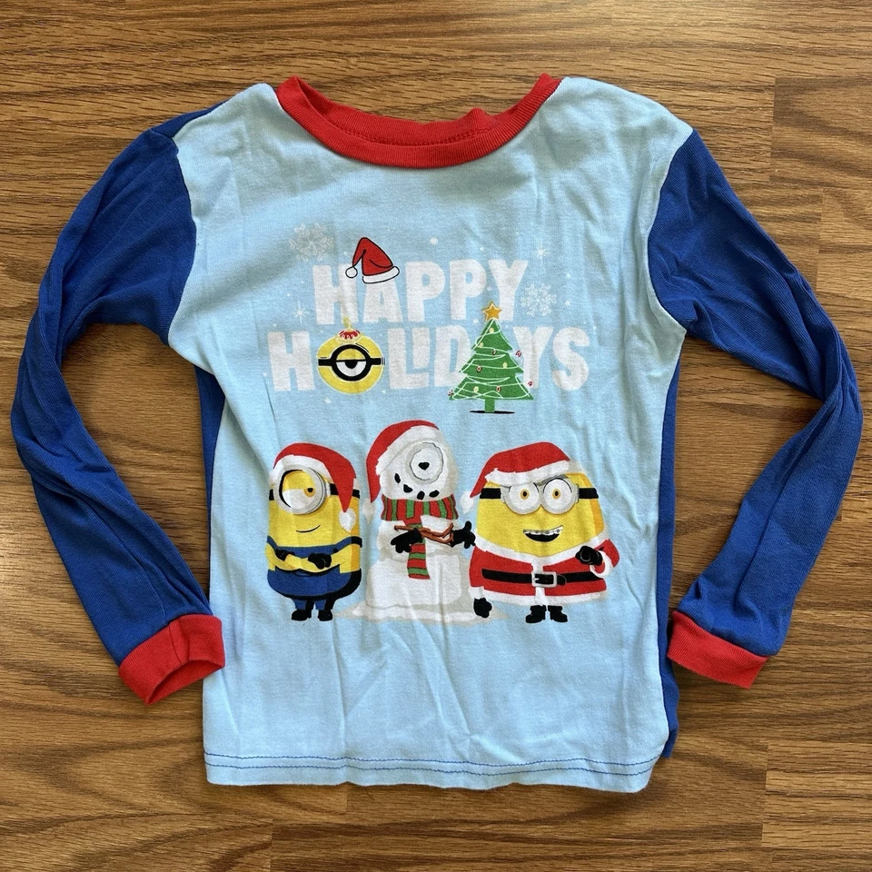 Conjunto de 4 pijamas de Navidad de algodón manga larga Minions talla 8 8A ¡USADO EN EXCELENTE ESTADO! Foto 2 de 4
