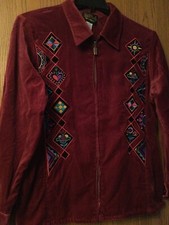 Bob Mackie - Wearable Art/cranberry Velour Artsy Jacket/ladies/l/embroidered