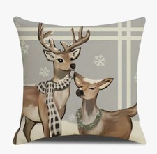 Deer Stag Elk Couple Winter Gray Christmas Throw Pillow Cover Holiday Home Decor