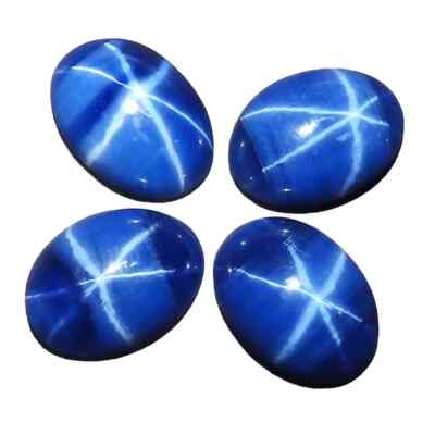 6 Rays Blue Star Sapphire Cabochon Oval 32.40 Ct Natural 4 PCs Bulk Lot Gemstone